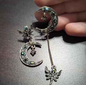 Hot Topic Silver Moon and Fairy Mismatch Earrings